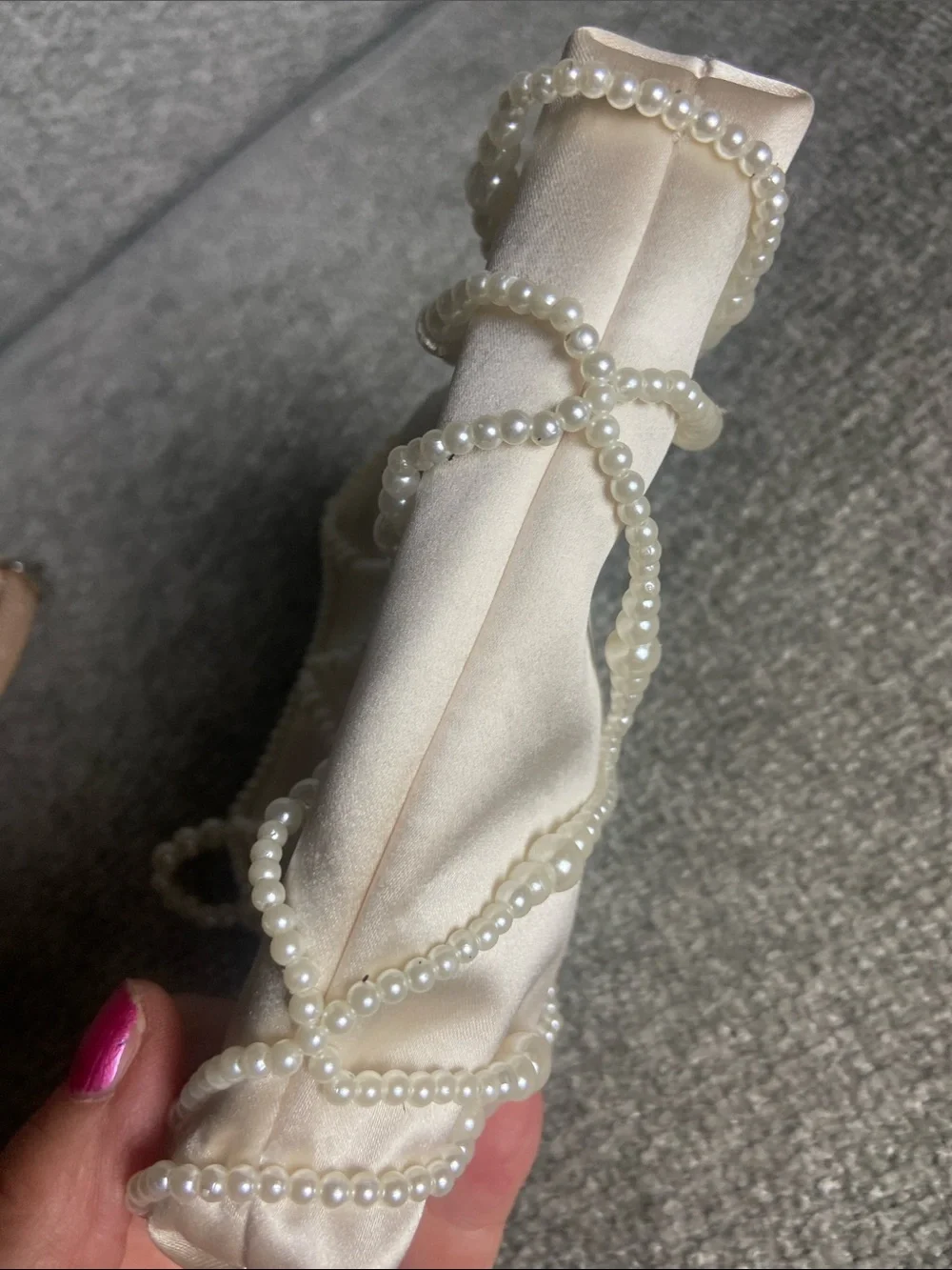 Lulu's Ivory Pearl-Embellished Satin Bag